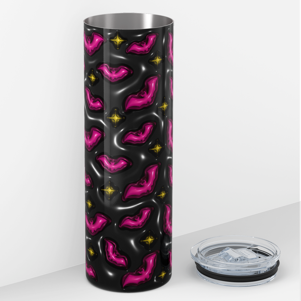 Bats Pink on Black Inflated Balloon 20oz Skinny Tumbler