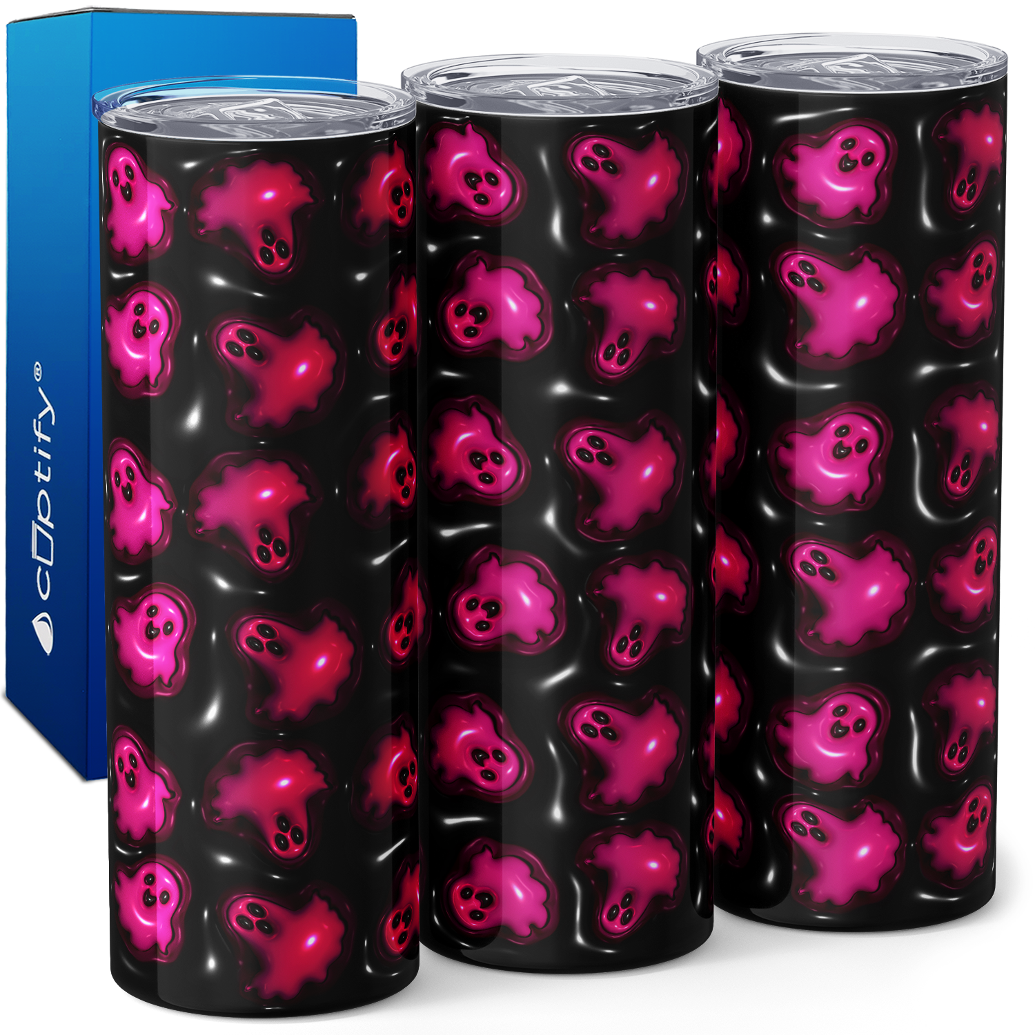 Ghosts Pink on Black Inflated Balloon 20oz Skinny Tumbler