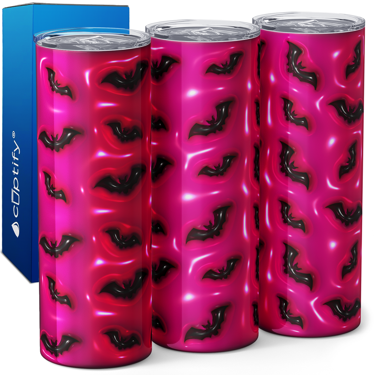 Bats Black on Pink Inflated Balloon 20oz Skinny Tumbler