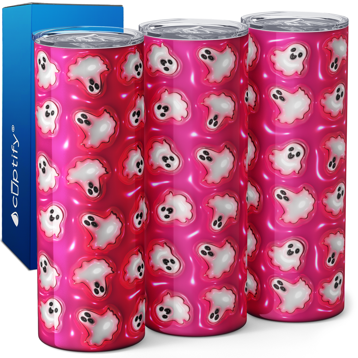 Ghosts White on Pink Inflated Balloon 20oz Skinny Tumbler