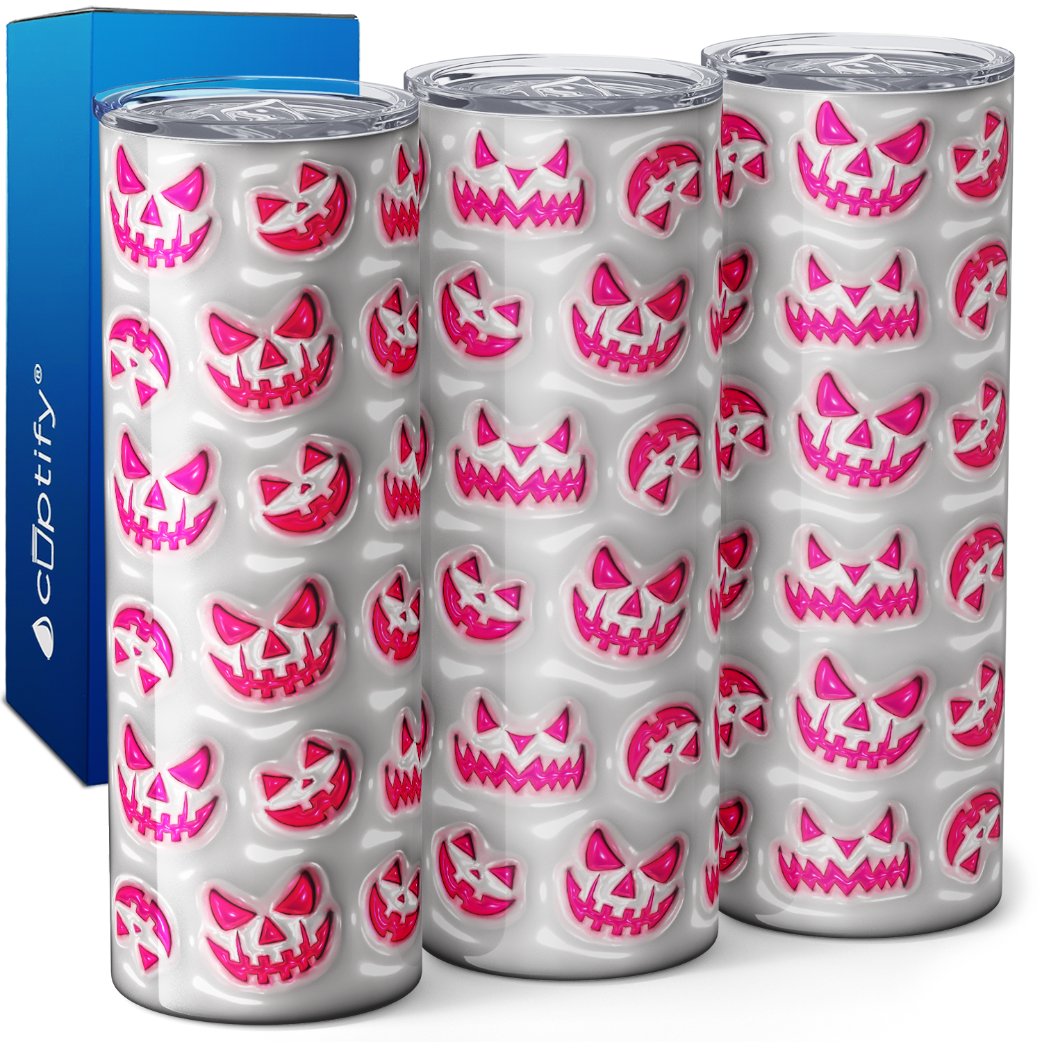 Jack-o-Lantern Faces Pink on White Inflated Balloon 20oz Skinny Tumbler