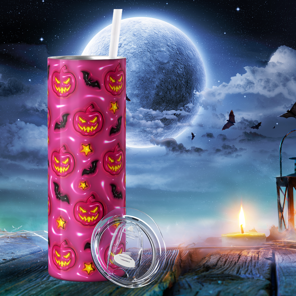 Jack-o-Lantern Pink on Pink Inflated Balloon 20oz Skinny Tumbler