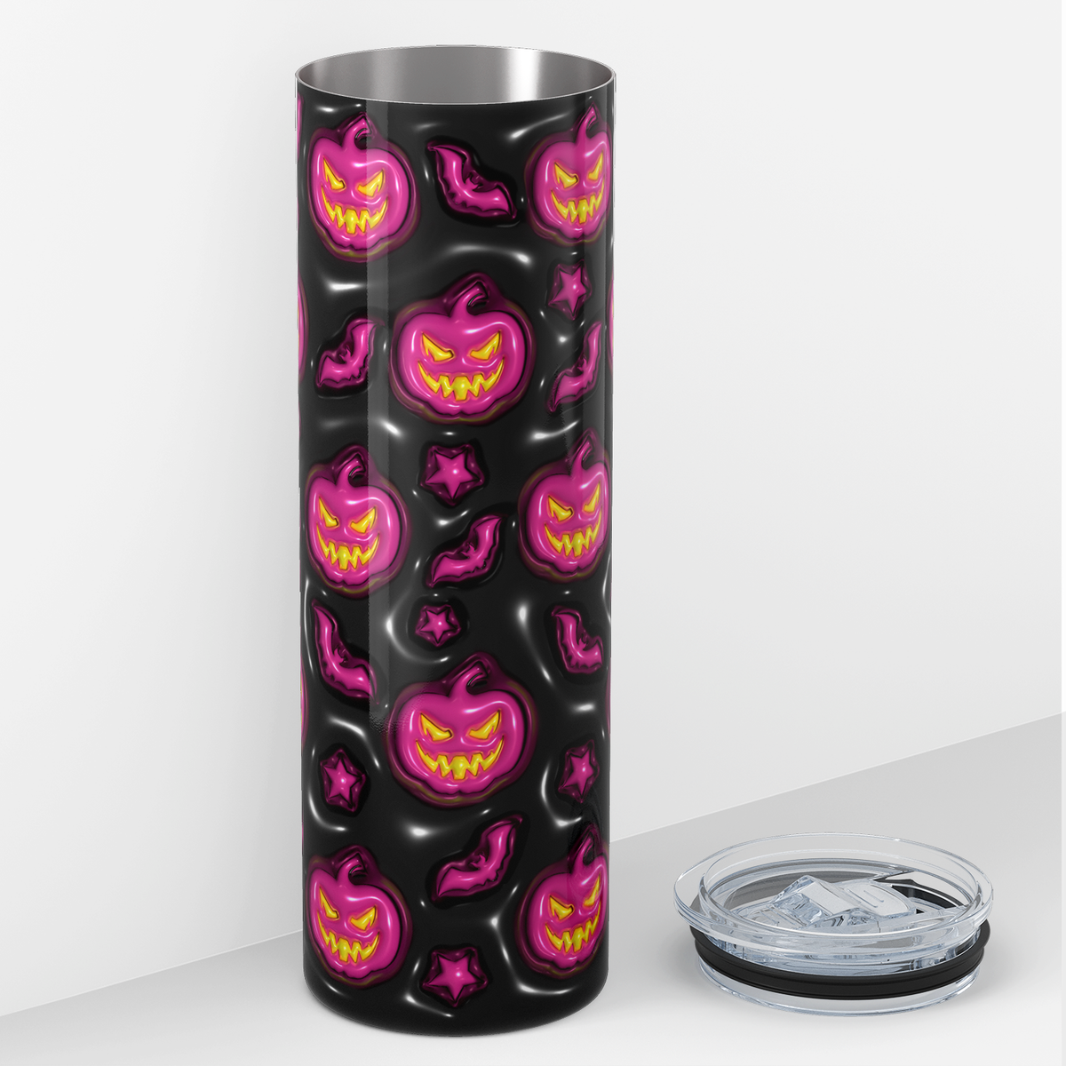 Jack-o-Lantern Pink on Black Inflated Balloon 20oz Skinny Tumbler