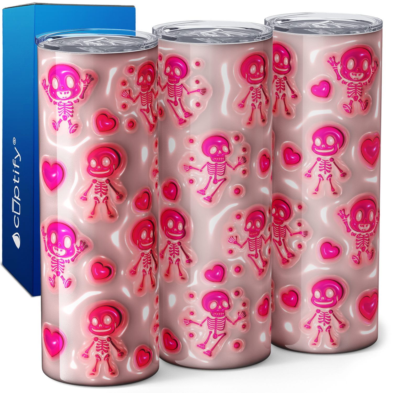 Skeletons Pink Inflated Balloon 20oz Skinny Tumbler