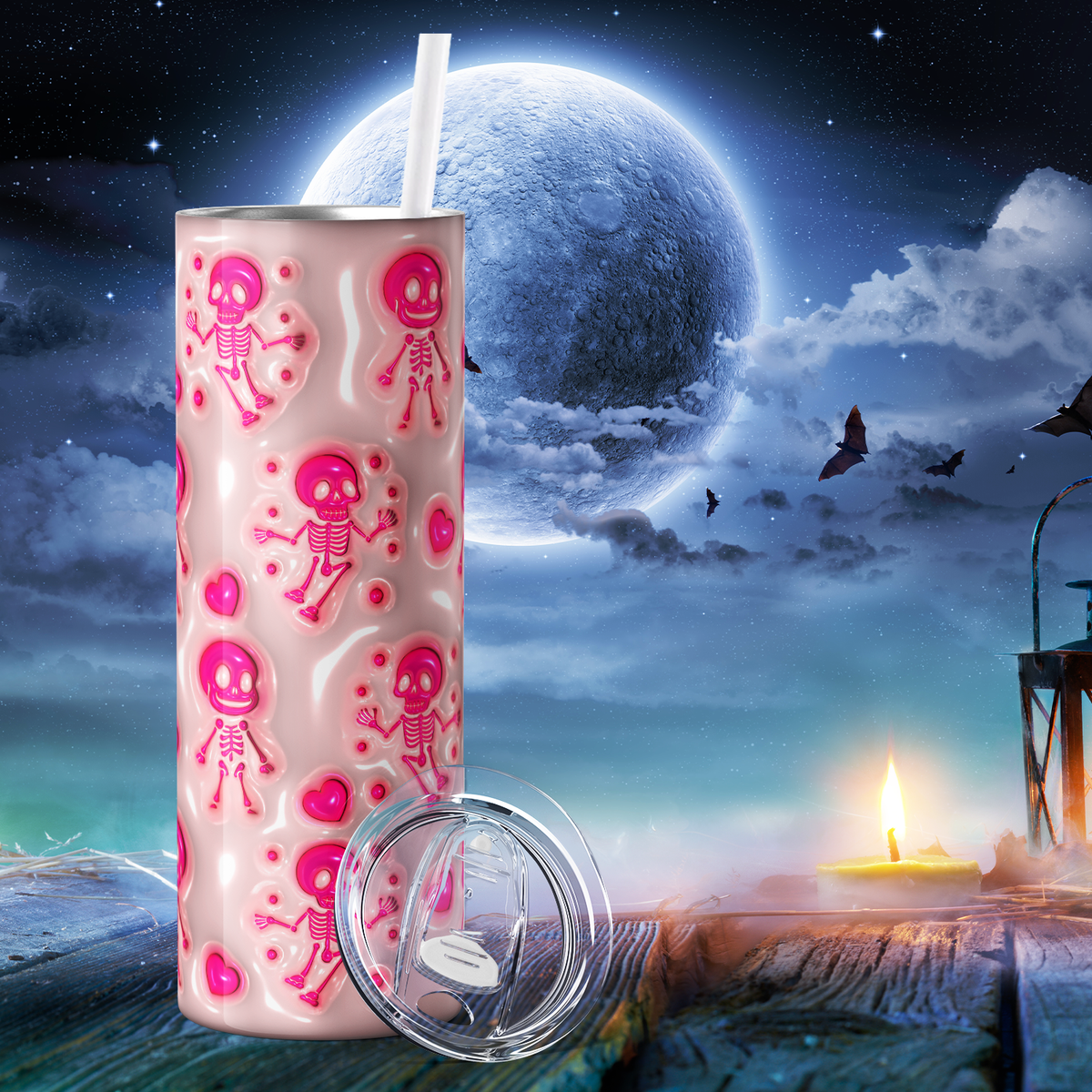Skeletons Pink Inflated Balloon 20oz Skinny Tumbler