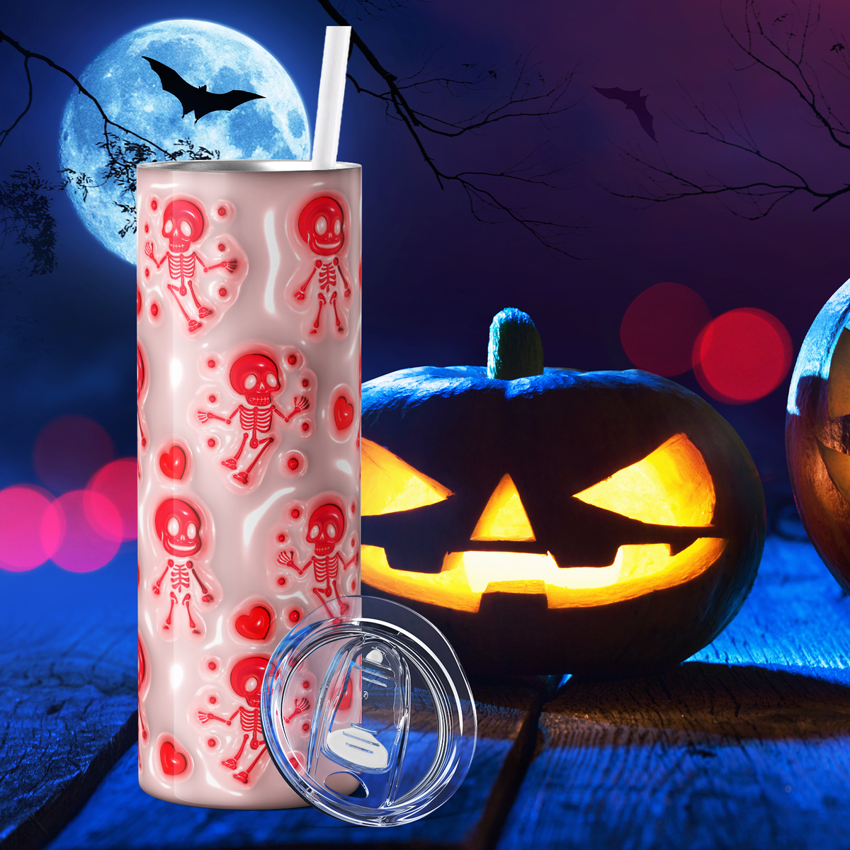 Skeletons Red Inflated Balloon 20oz Skinny Tumbler