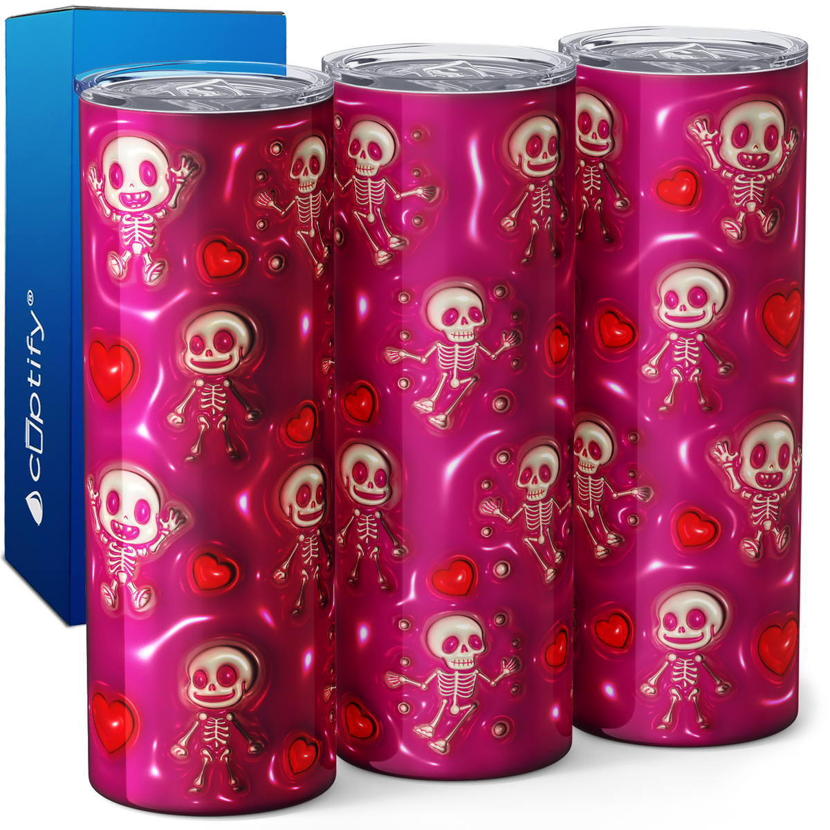 Skeletons White on Pink Inflated Balloon 20oz Skinny Tumbler