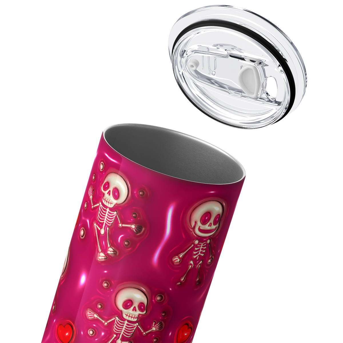 Skeletons White on Pink Inflated Balloon 20oz Skinny Tumbler