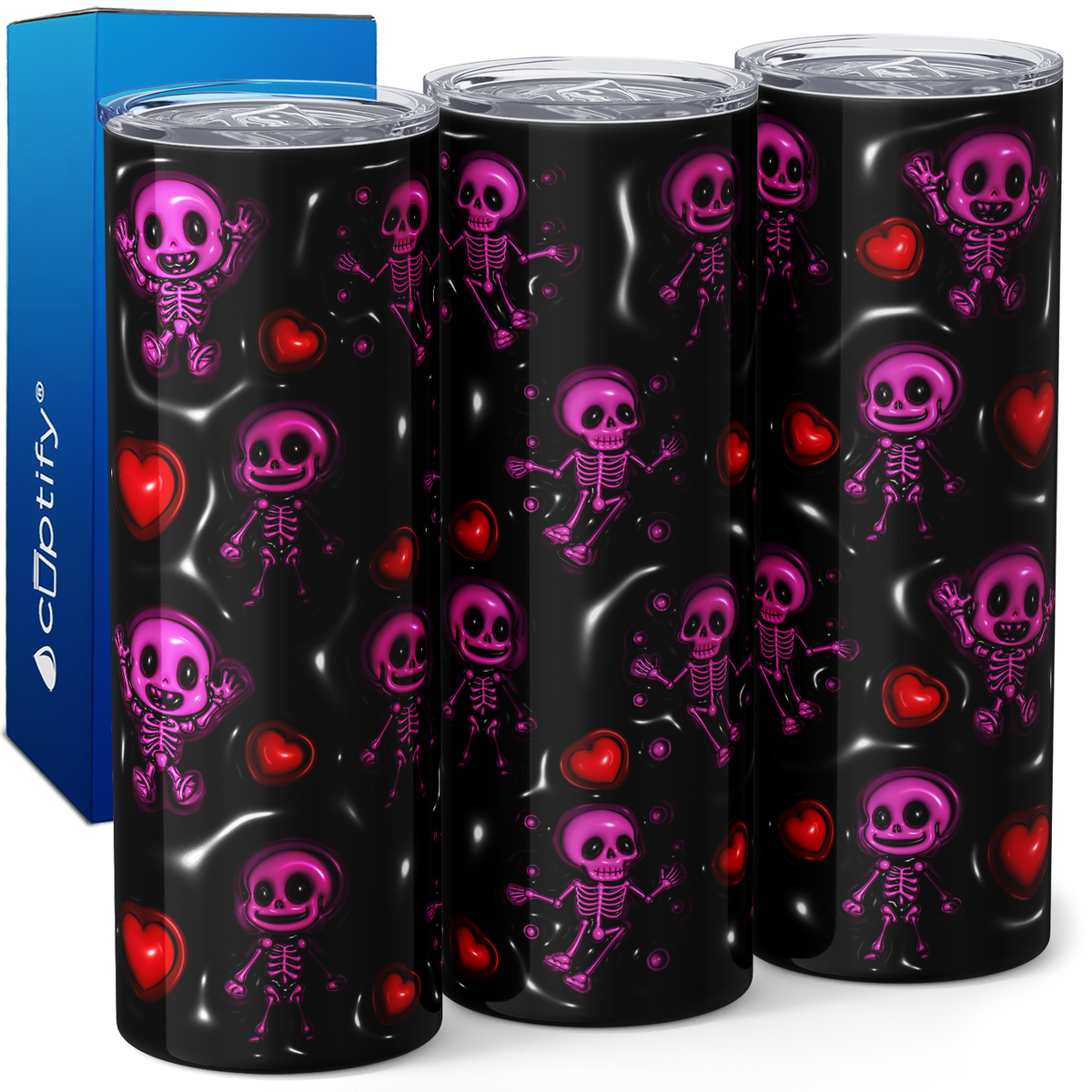 Skeletons Purple on Black Inflated Balloon 20oz Skinny Tumbler