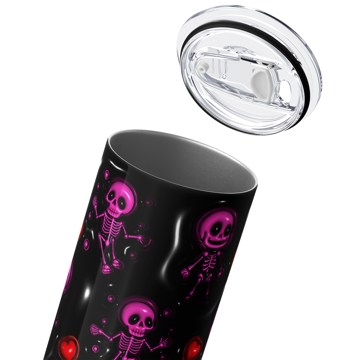 Skeletons Purple on Black Inflated Balloon 20oz Skinny Tumbler