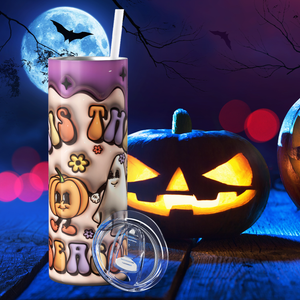 Tis the Season Pumpkin and Ghost Inflated Balloon 20oz Skinny Tumbler