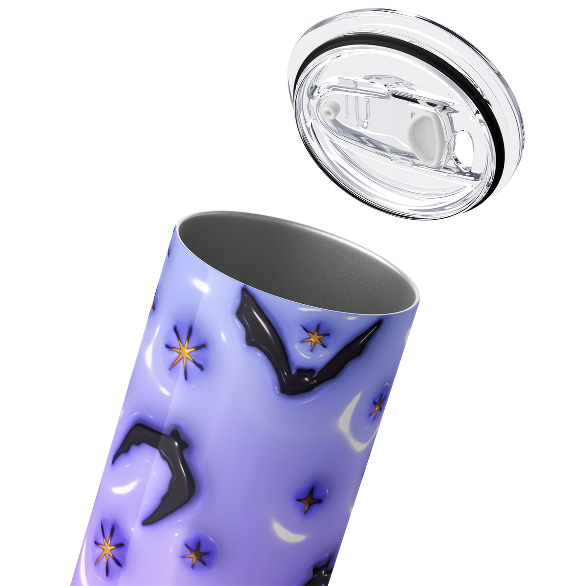 Bats and Flowers on Purple Inflated Balloon 20oz Skinny Tumbler