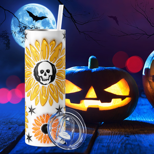 Skull Sunflowers Inflated Balloon 20oz Skinny Tumbler