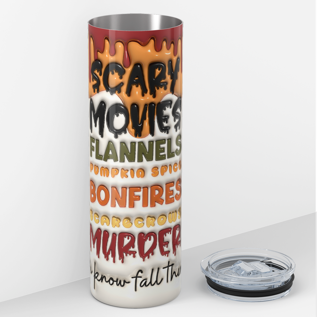 Scary Movies Flannels Pumpkin Spice Bonfires Scarecrows Murder 20oz Skinny Tumbler