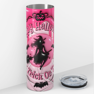 Happy Halloween Trick or Treat Witch on Pink Inflated Balloon 20oz Skinny Tumbler