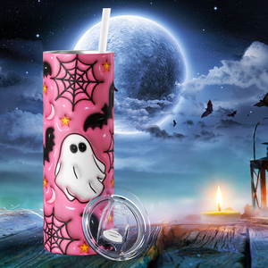 Ghosts Bats on Pink Inflated Balloon 20oz Skinny Tumbler