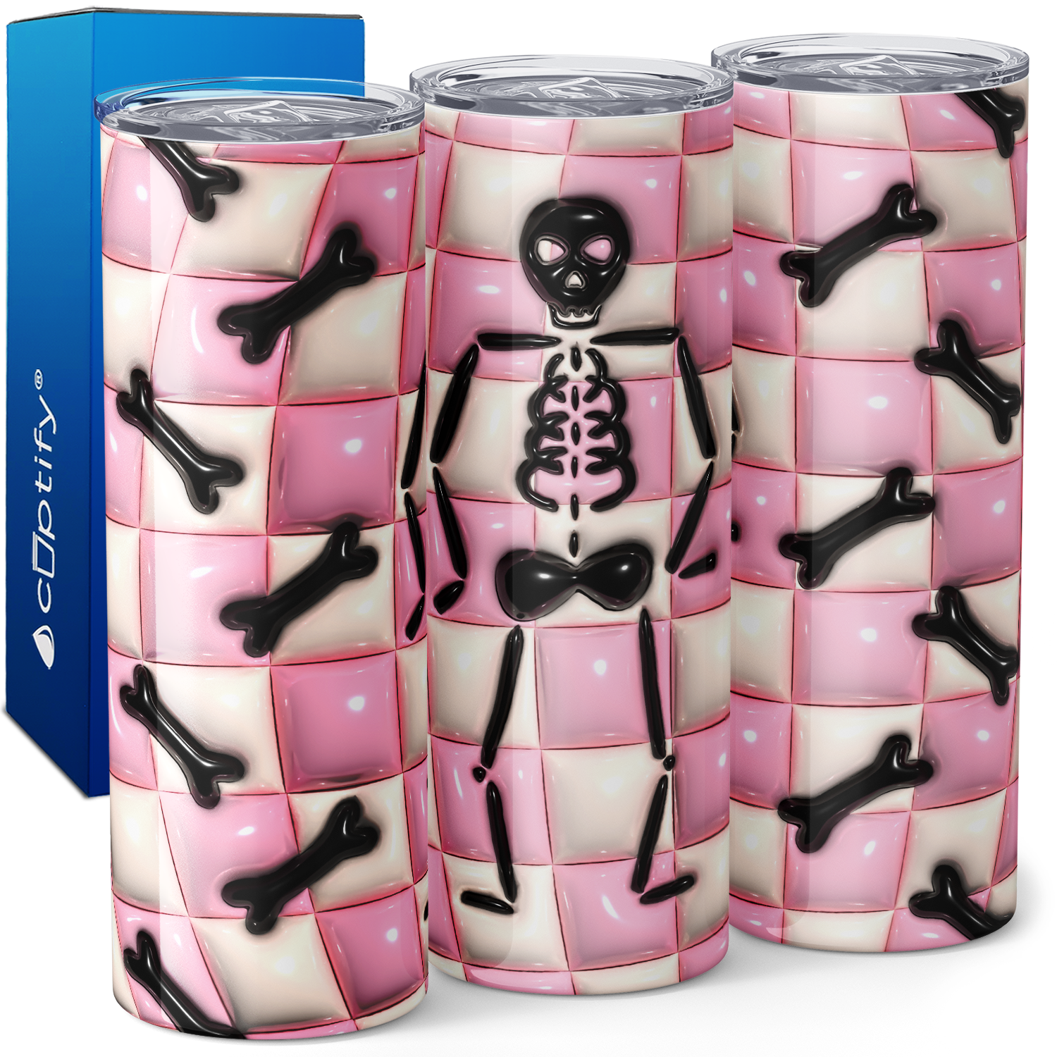 Skeleton on Pink Disco Ball Inflated Balloon 20oz Skinny Tumbler