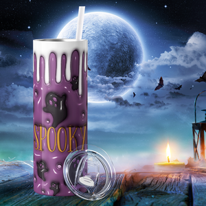 Spooky Ghosts Purple and Drips Inflated Balloon 20oz Skinny Tumbler