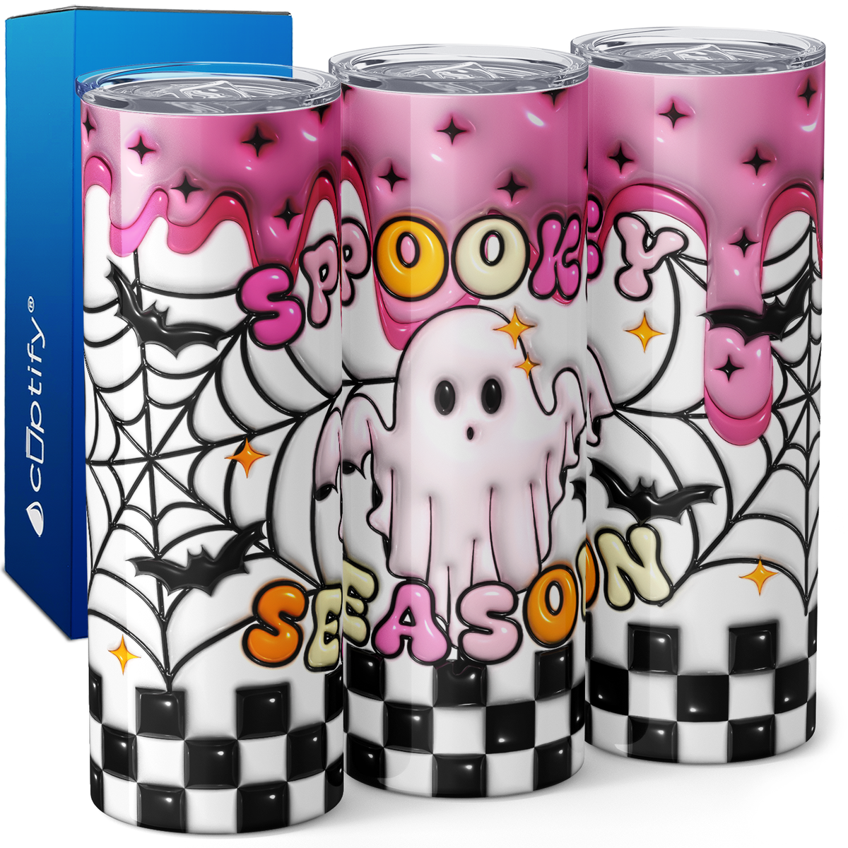 Spooky Season Ghost Inflated Balloon Pink 20oz Skinny Tumbler