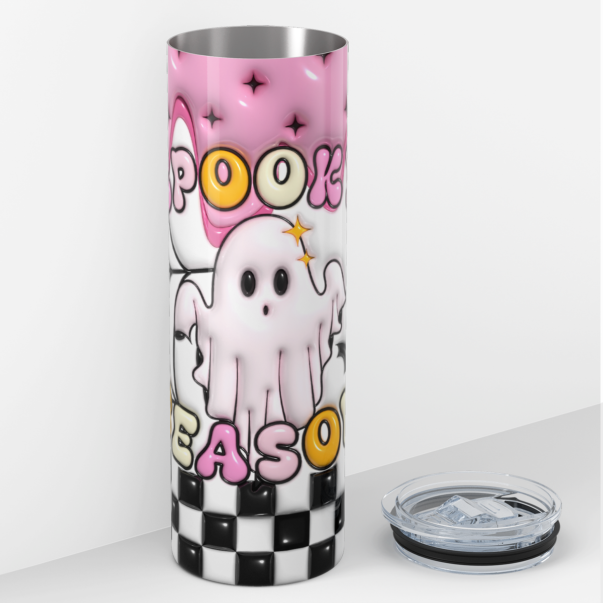 Spooky Season Ghost Inflated Balloon Pink 20oz Skinny Tumbler