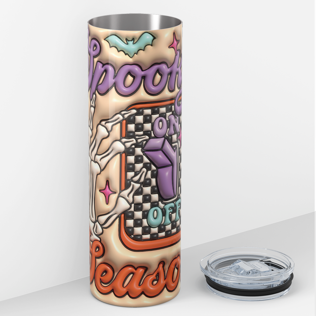 Spooky Season Light Switch Inflated Balloon 20oz Skinny Tumbler