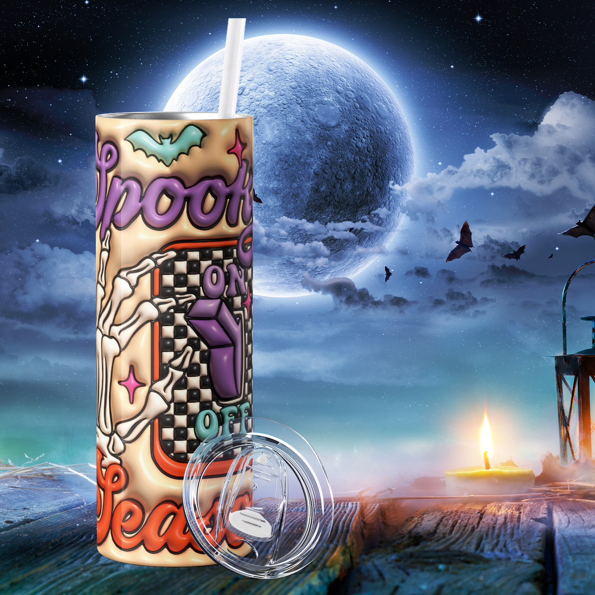 Spooky Season Light Switch Inflated Balloon 20oz Skinny Tumbler