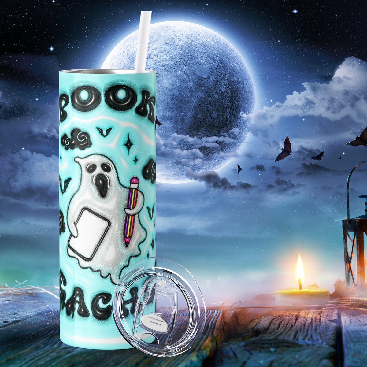 Spooky Teacher Inflated Balloon 20oz Skinny Tumbler