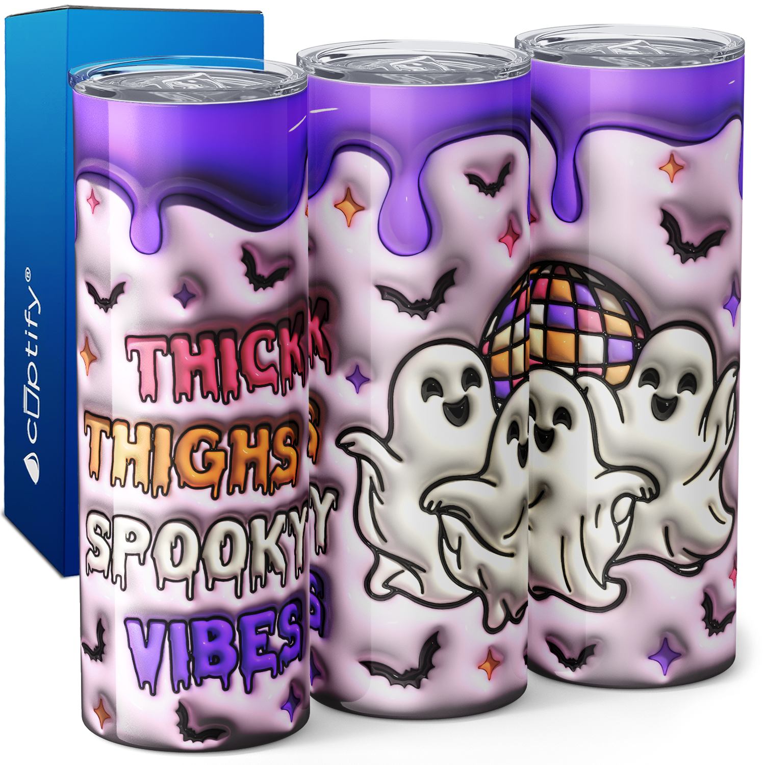 Thick Thighs Spooky Vibes Ghosts Inflated Balloon 20oz Skinny Tumbler