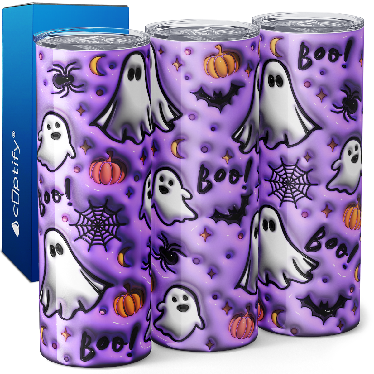 Ghosts and Pumpkins on Purple Inflated Balloon 20oz Skinny Tumbler