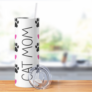 Cat Mom with Paw Prints 20oz Skinny Tumbler