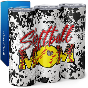 Softball Mom on Cowhide 20oz Skinny Tumbler