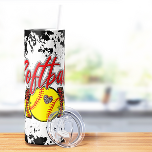 Softball Mom on Cowhide 20oz Skinny Tumbler