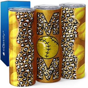 Softball Mom Leopard Print 20oz Skinny Tumbler