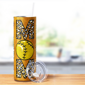 Softball Mom Leopard Print 20oz Skinny Tumbler