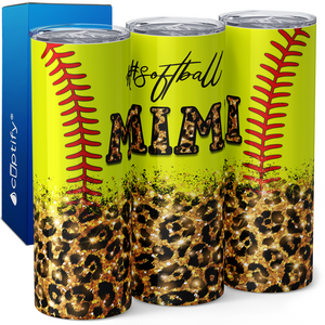 Softball Mimi with Leopard Print 20oz Skinny Tumbler