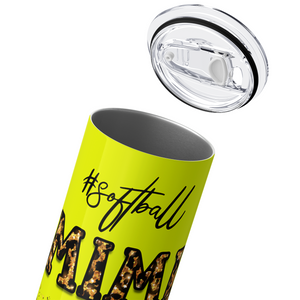 Softball Mimi with Leopard Print 20oz Skinny Tumbler