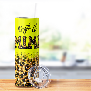 Softball Mimi with Leopard Print 20oz Skinny Tumbler