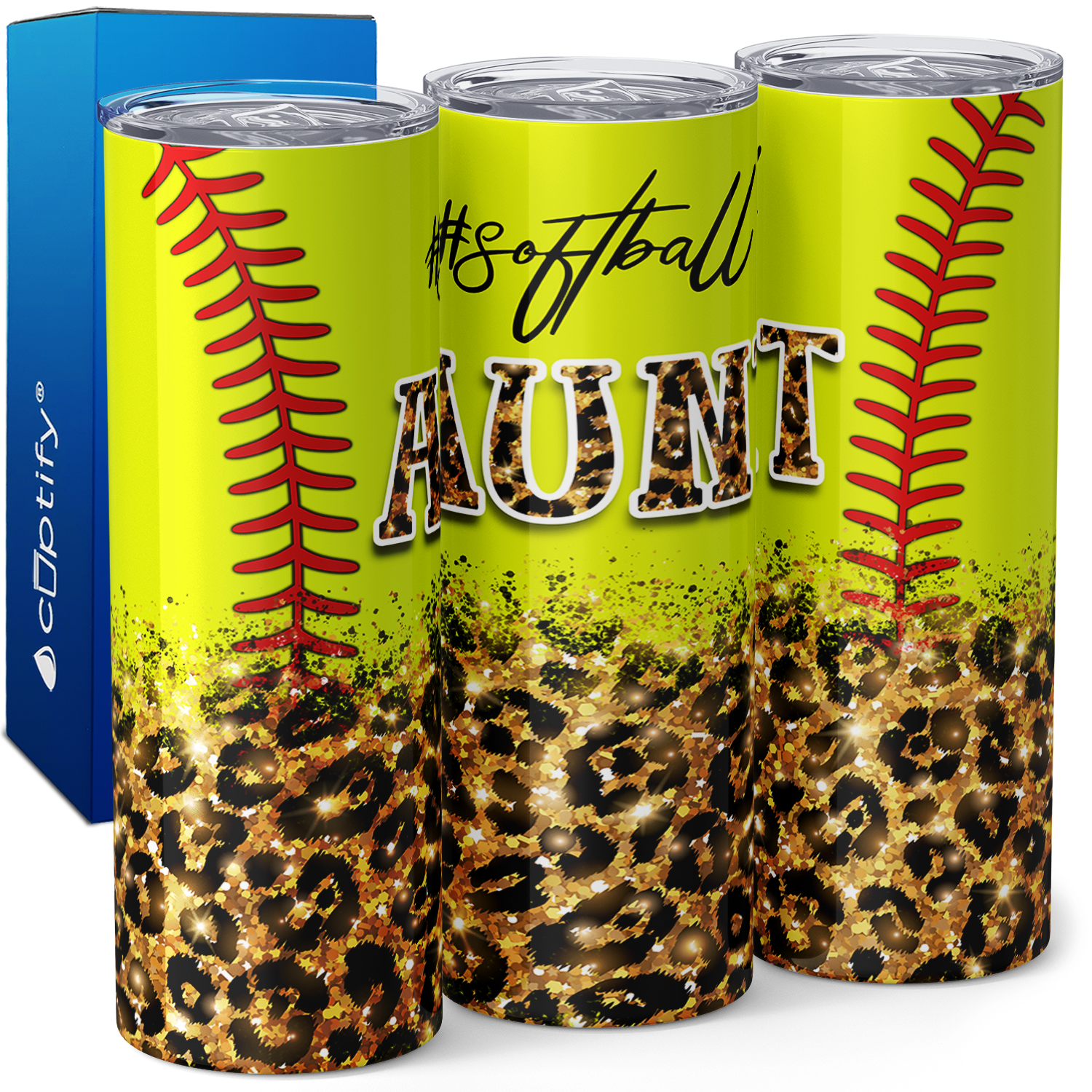 Softball Aunt with Leopard Print 20oz Skinny Tumbler