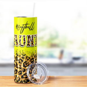 Softball Aunt with Leopard Print 20oz Skinny Tumbler