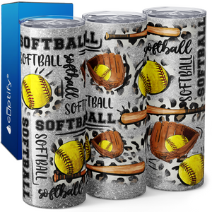 Softball Glove and Bat 20oz Skinny Tumbler