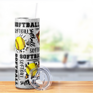 Softball Glove and Bat 20oz Skinny Tumbler