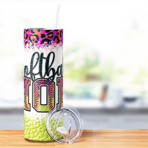 Softball Mom Pink Leopard 20oz Skinny Tumbler