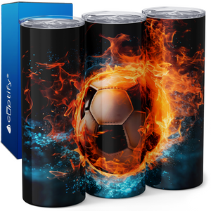 Flaming Soccer Ball 20oz Skinny Tumbler