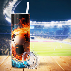 Flaming Soccer Ball 20oz Skinny Tumbler