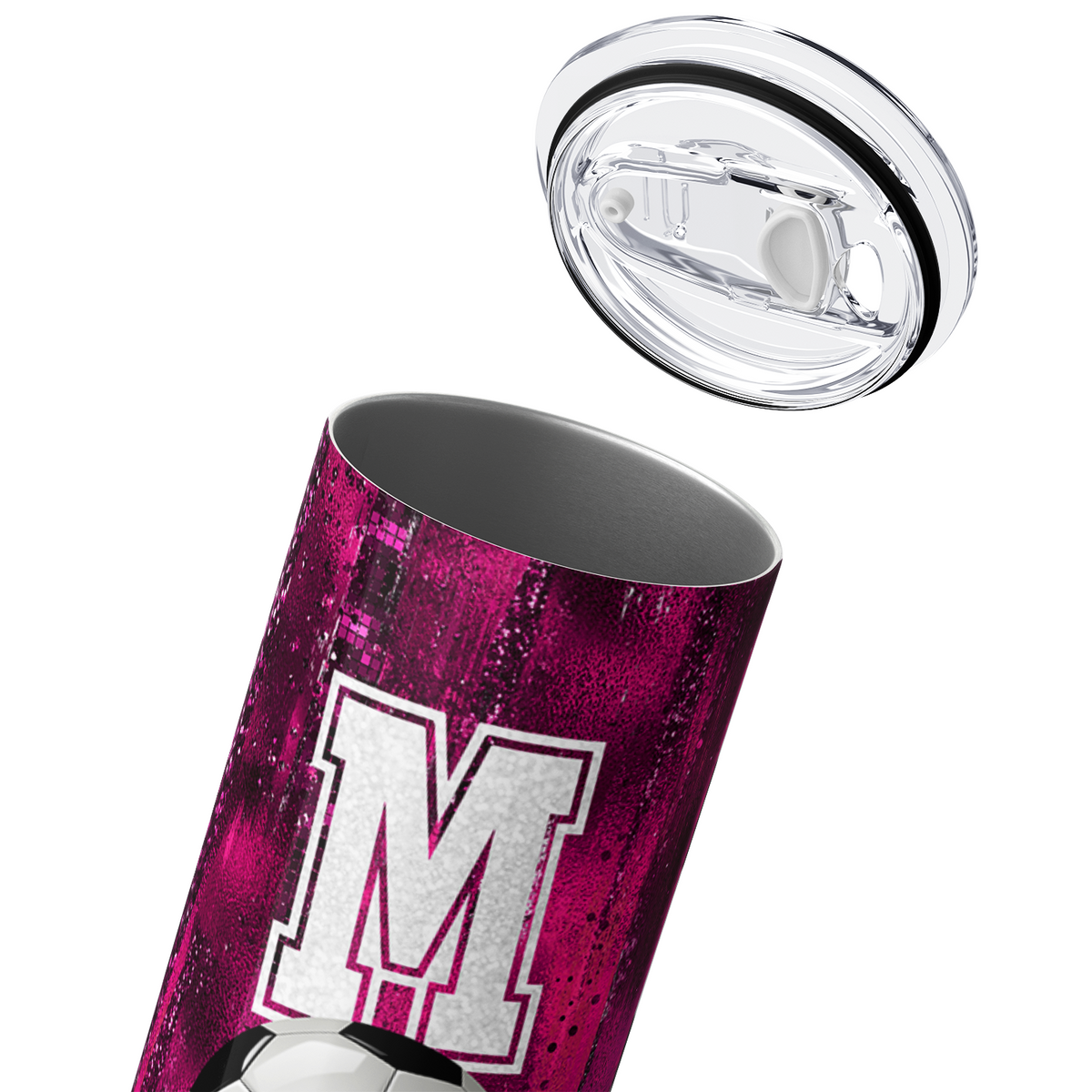 Soccer Mom Pink Glitter 20oz Skinny Tumbler