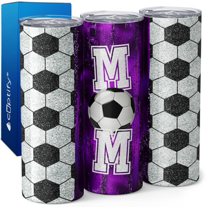 Soccer Mom Purple Glitter 20oz Skinny Tumbler