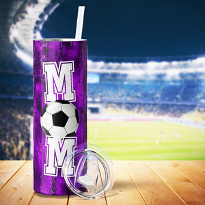 Soccer Mom Purple Glitter 20oz Skinny Tumbler