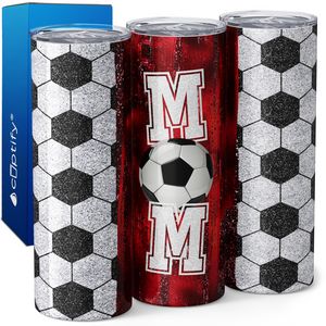 Soccer Mom Red Glitter 20oz Skinny Tumbler