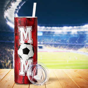 Soccer Mom Red Glitter 20oz Skinny Tumbler