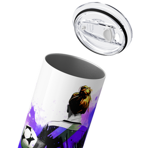 I Can't I Have Soccer on Purple Splash 20oz Skinny Tumbler